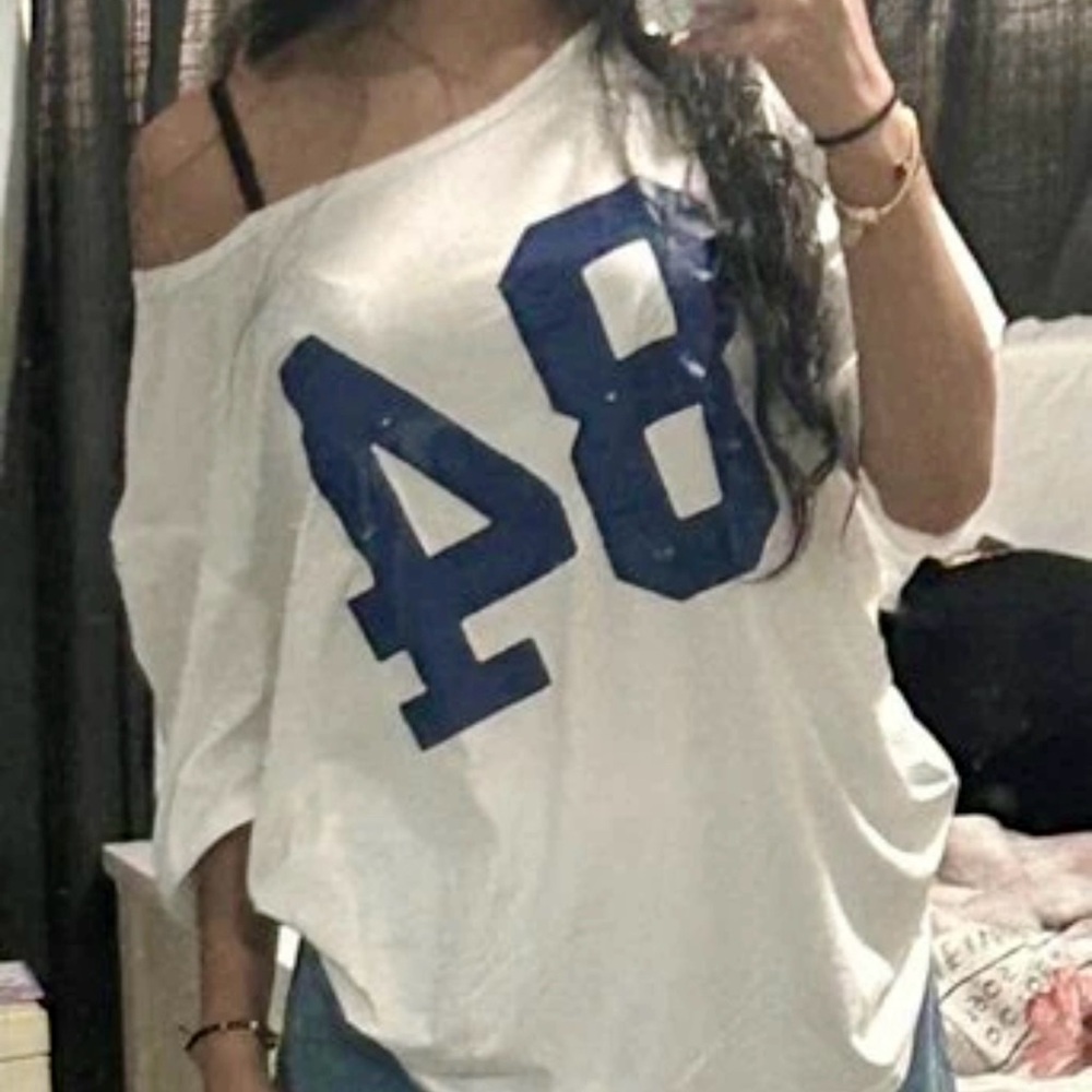 Oversized-Asymmetric Neck Print Casual Loose Fit Streetwear T-Shirt